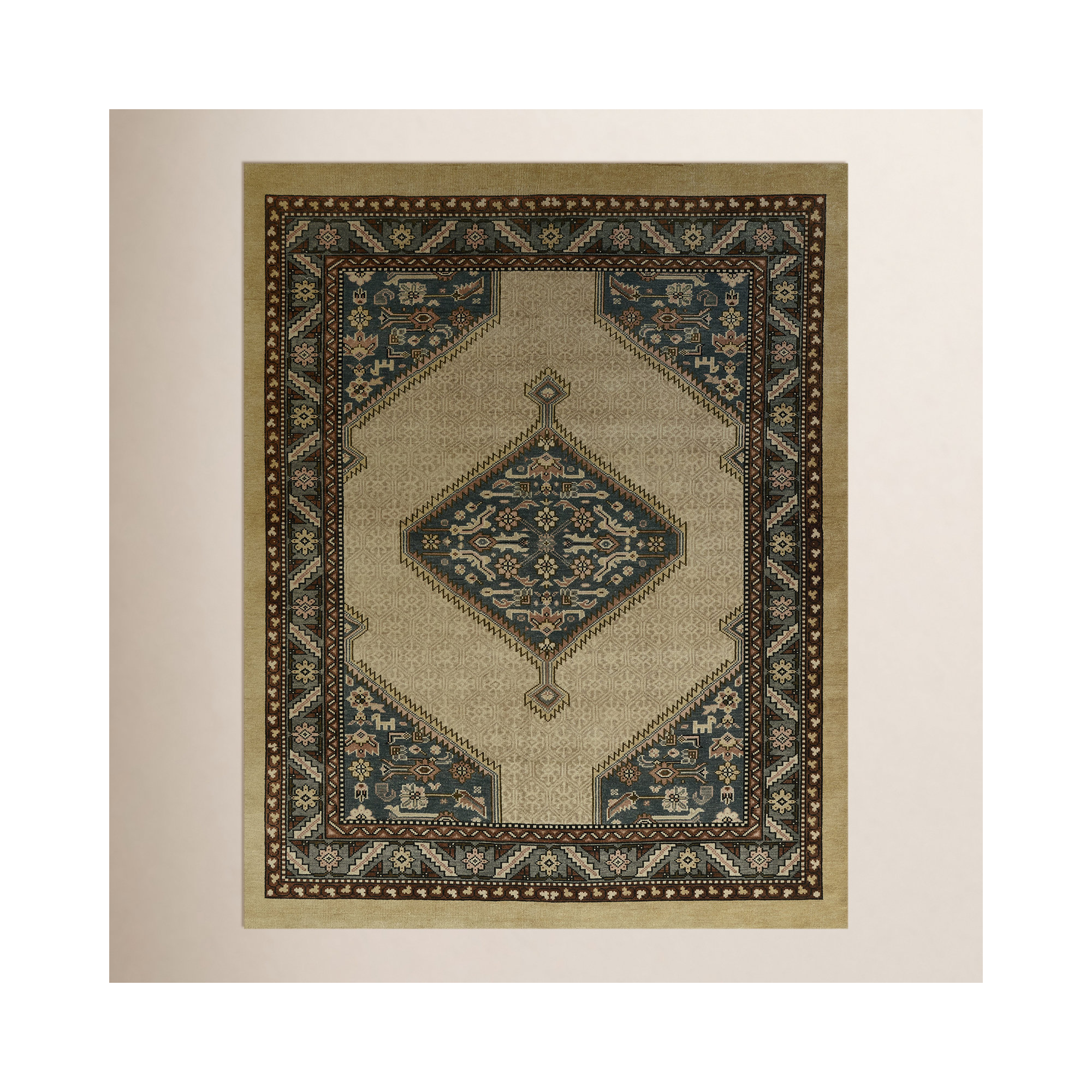 Handmade Blue/Beige Rug, Rectangle 5' x 8'