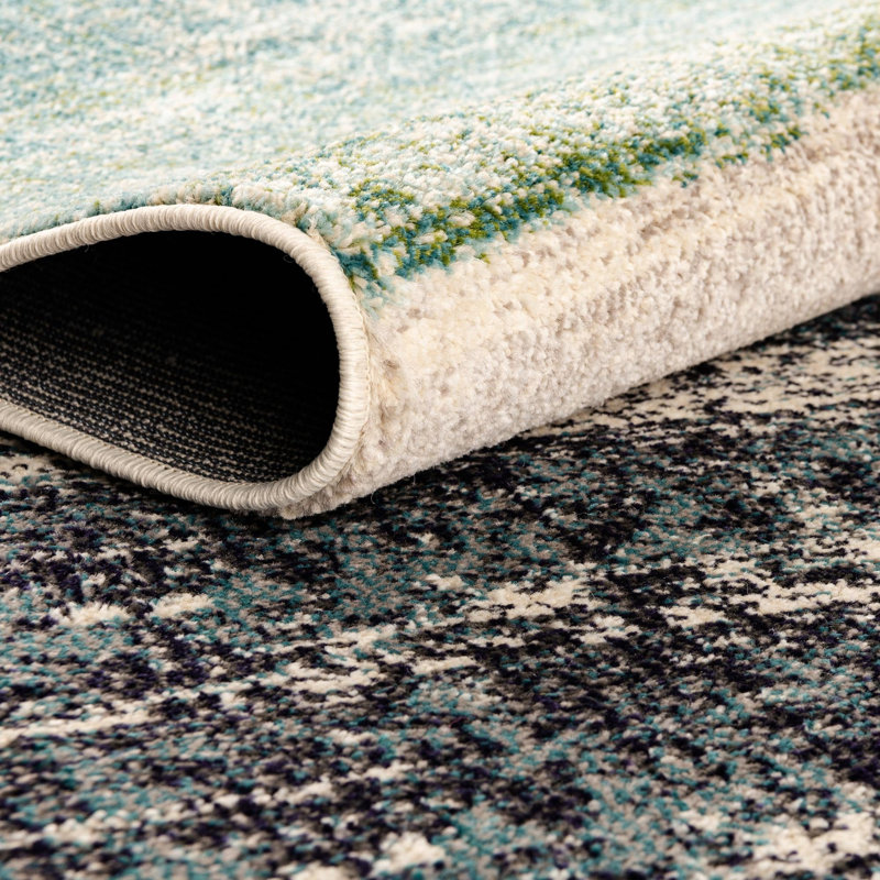  Tapis bleu marine / gris / orange Octagon, Rectangle 7 pi 10 po x 10 pi