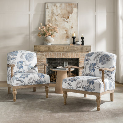 Amilio 27.75"W Farmhouse Floral Accent Chair with Solid Wood Frame