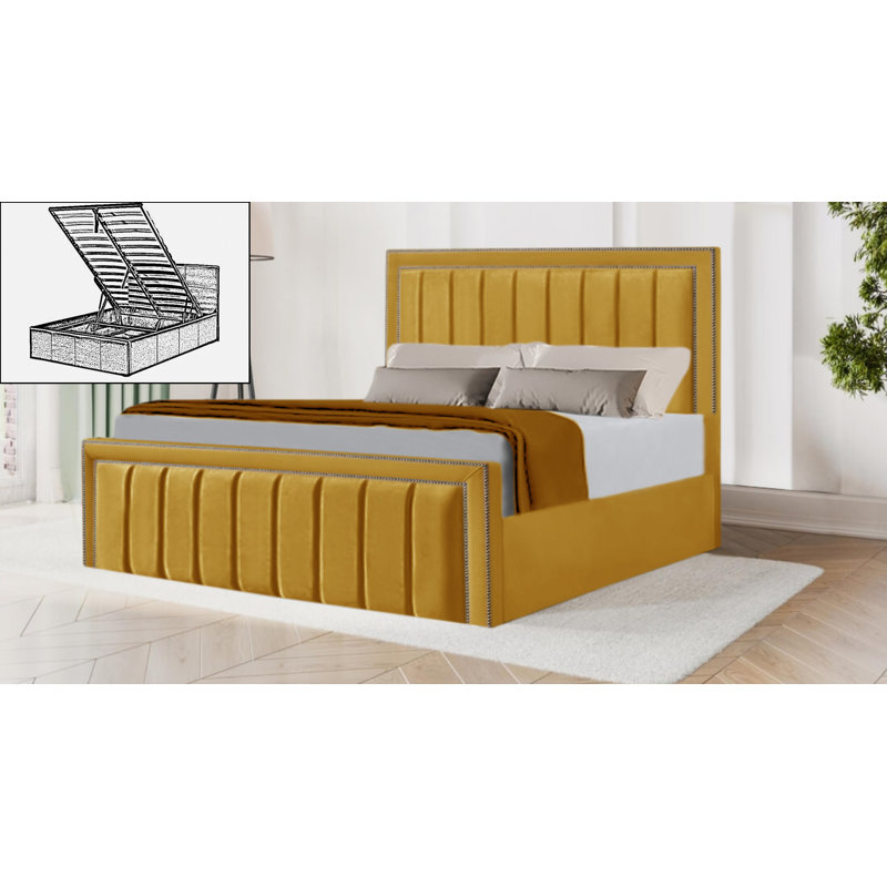 Luciana Upholstered Ottoman Storage Bed, Yellow Mustard, Double (4'6)