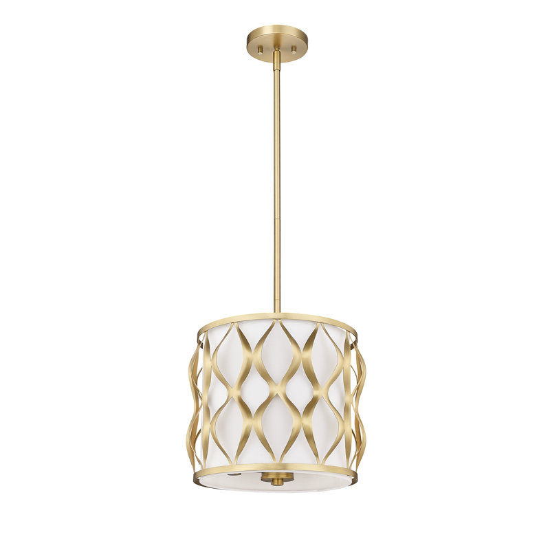 Luminaire suspendu tambour à 3 lumières Sadowski, Or moderne