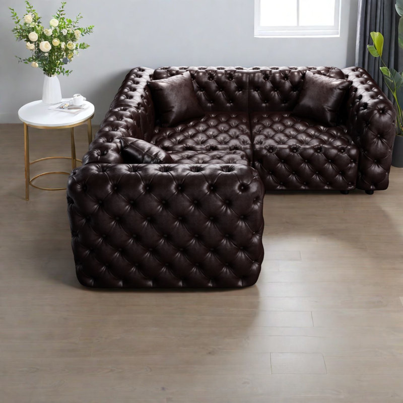 Canapé modulaire à compression en L en similicuir de 75 pouces pour la maison
