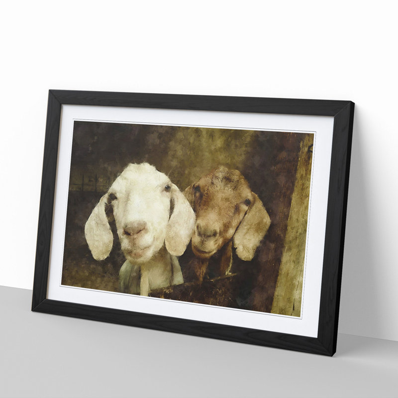 Pair of Goats - Framed Print, 36cm H x 48cm W x 2cm D, Black Framed
