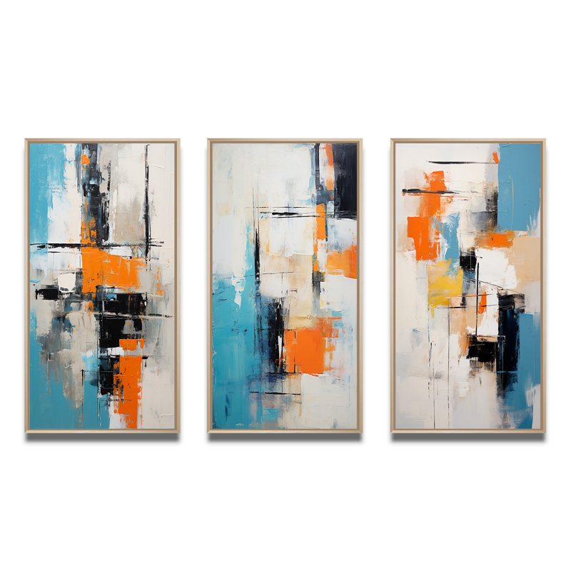 Cubist Visions Deconstrstruction Minimalisme II - Ensemble de 3 peintures abstraites, H 40 po x l 60 po