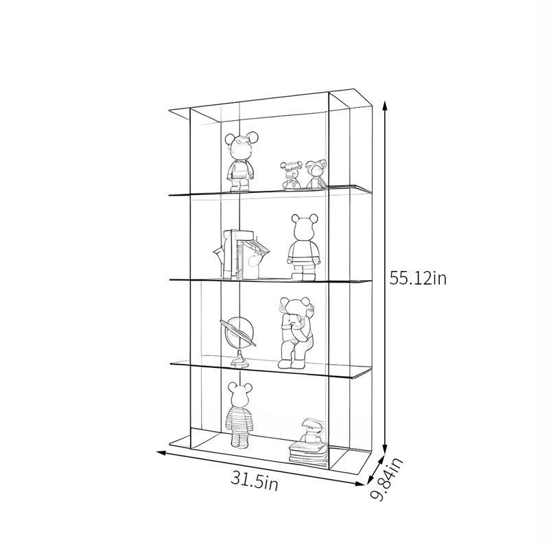 Simple vitrine en acrylique, (4 tablettes) H 55,12 po x l 31,5 po x P 9,84 po, Vert
