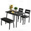 Ensemble de table de salle à manger pour 4 personnes, table de cuisine en bois robuste avec chanfrein et pieds en métal, banc rembourré et 2 chaises de salle à manger classiques, ensemble de cuisine et de salle à manger pour la maison, la fête, un appartement-133215800