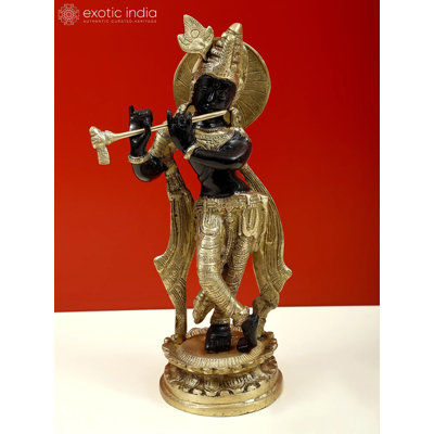 Lord Krishna 11 "jouant de la flûte en laiton 