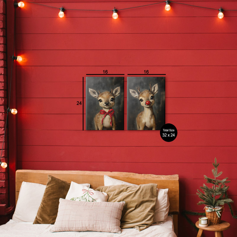 «Baby Reindeer Char Charers», ensemble de 2 toiles, avec lettres et doublures, H 24 po x l 32 po
