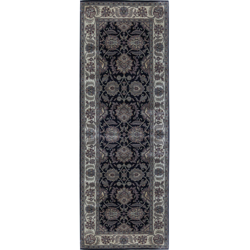 Tapis de couloir noir et or de haute qualité noué à la main Trinity