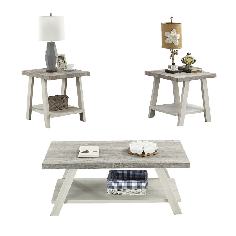 Table basse rectangulaire avec plateau en bois manufacturé et tablette, Gray