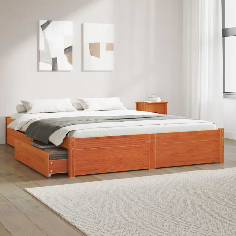 Bed Frame With Drawers Wooden Bedstead Platform Bed Multi /Sizes, Kingsize (5')