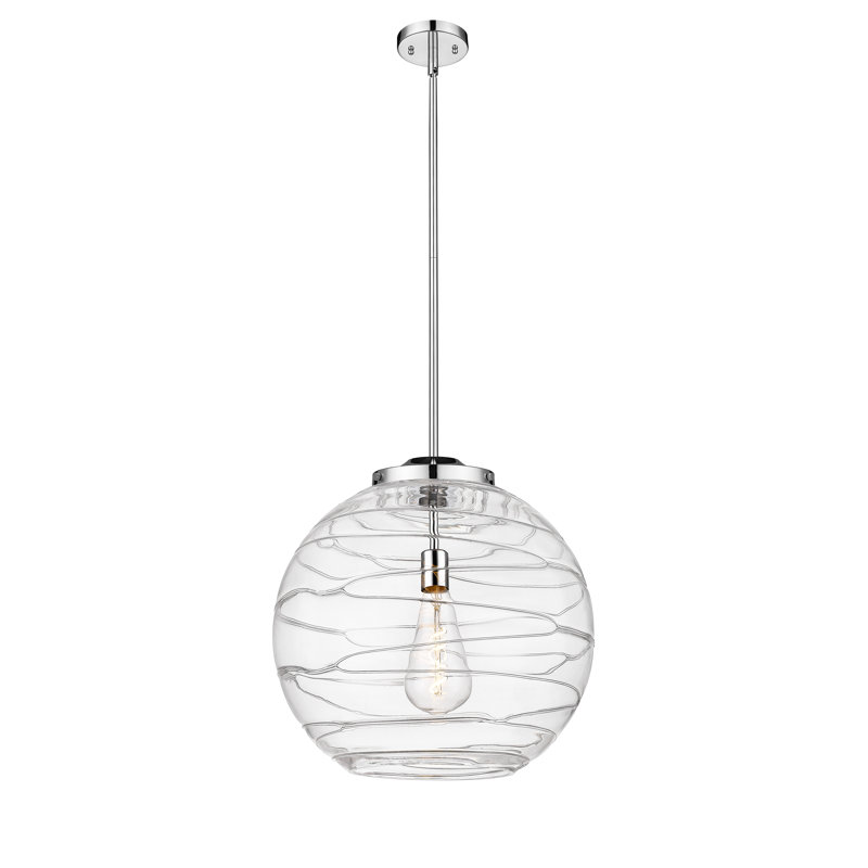 Luminaire suspendu simple à 1 lumière 1 lumière, Chrome poli, Transparent, 19.5" H x 17.88" W x 17.88" D