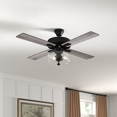 Kimbler 52"W Black 4-Blade LED Ceiling Fan with Clear Glass Shade