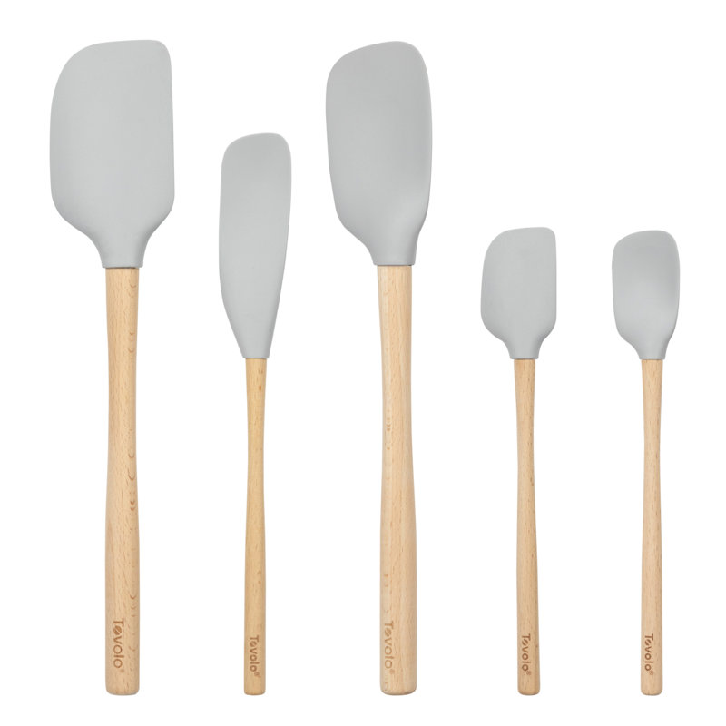 Flex-Core Wood Handled Spatula 5 Piece Set For Meal, Oyster Gray