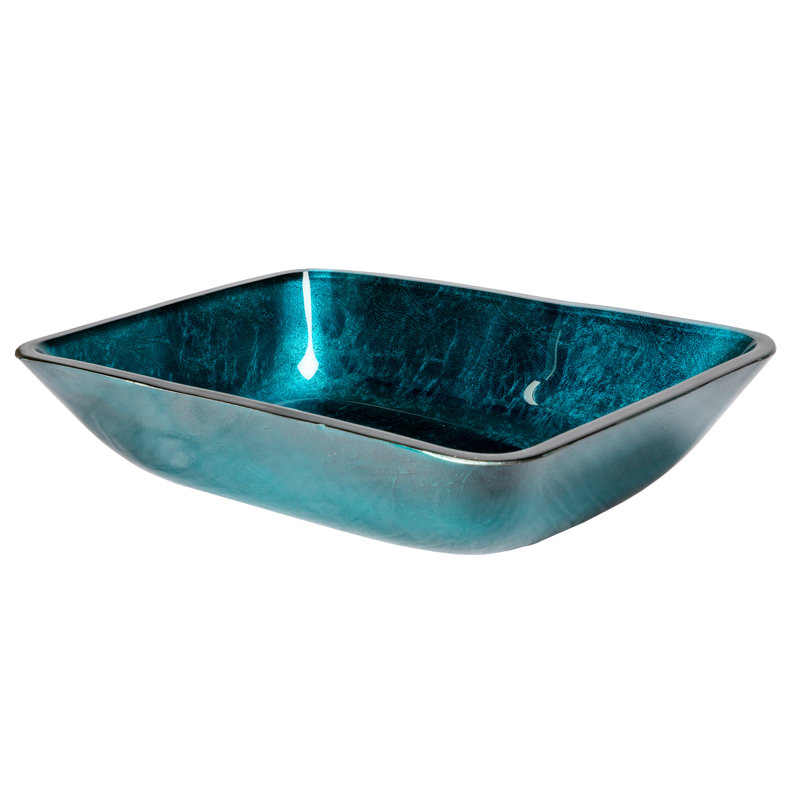 Turquoise Blue Rectangular Tempered Glass Vessel Sink