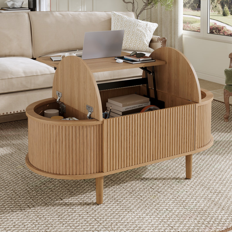 Yaelle Coffee Table with Lift-top and Large Storage, Solid Wood Legs