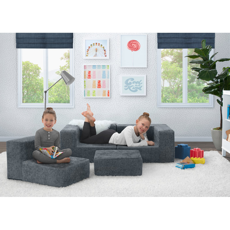 Gray Fabric Four-Piece Sectional Sofa with Ottoman