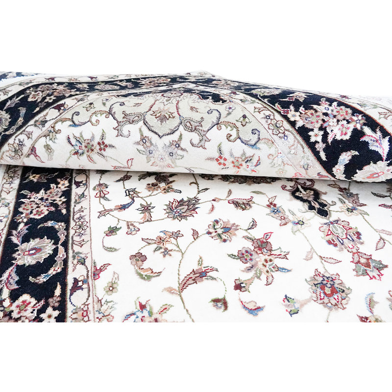 Hand-Knotted High-Quality White and Black Area Rug