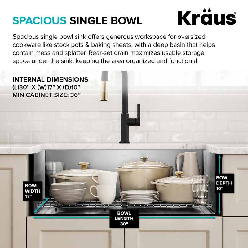 KRAUS Standart Pro Undermount 16 Gauge Stainless Steel Bar Kitchen Sink, Single Bowl, 10"H x 18"W x 32"L