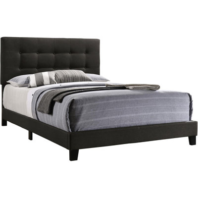 Lit double gris anthracite - Style transitionnel avec rembourrage en mousse et base en bois rembourrée et confortable