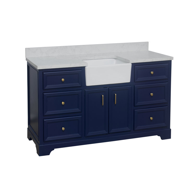 Ensemble de meuble-lavabo simple 60 po Emiliano, Bleu royal, Carrara d'ingénierie