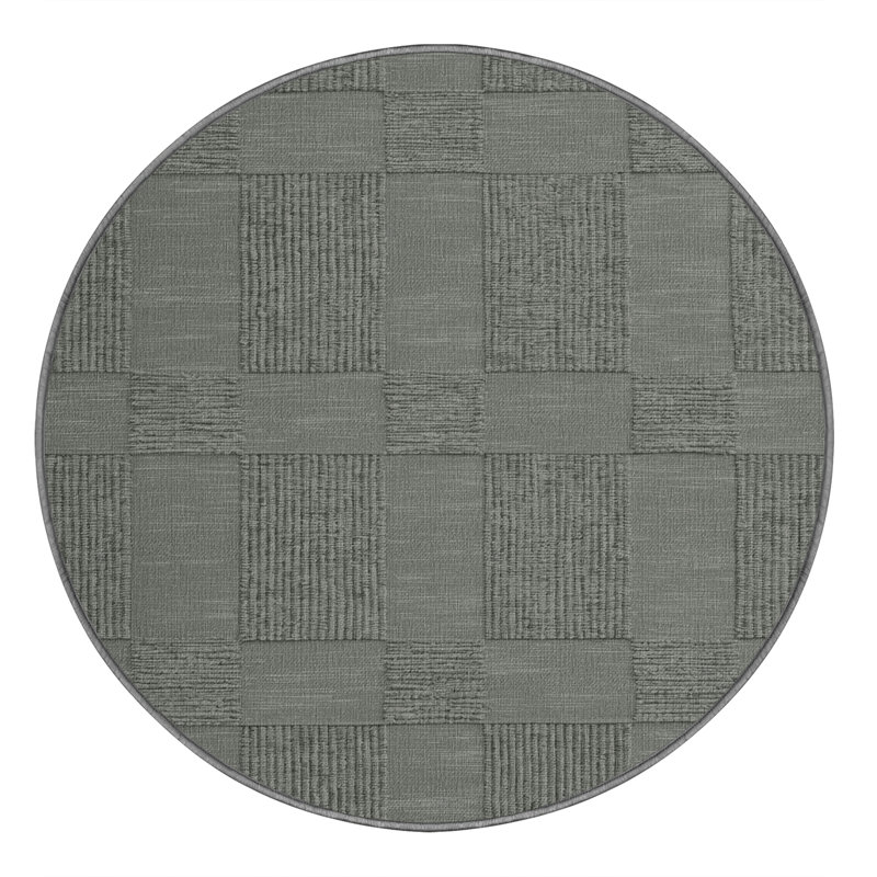Machine Washable Checkered Brown Area Rug, Round 8'