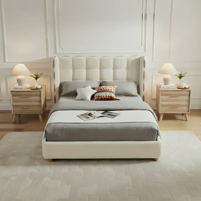 3-piece Queen Bedroom Set, 1 Removable Chenille Upholstered Gas Lift Bed Frame with and 2 Storage Nightstands