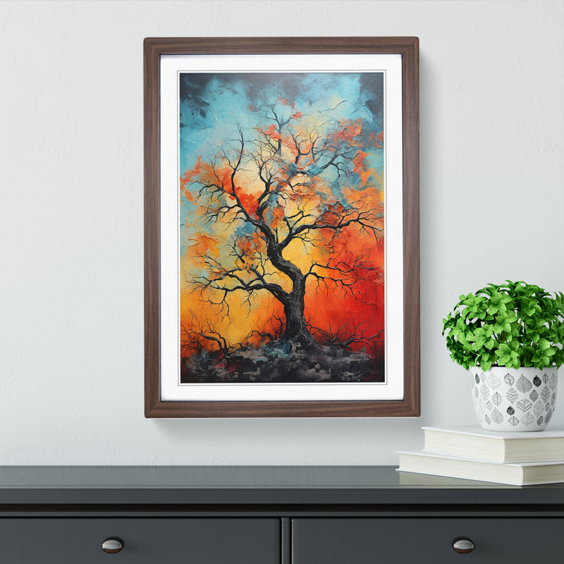 Oak Tree Action No.2 - Single Picture Frame Print on Wood, 64cm H x 46cm W x 2cm D, Walnut Framed