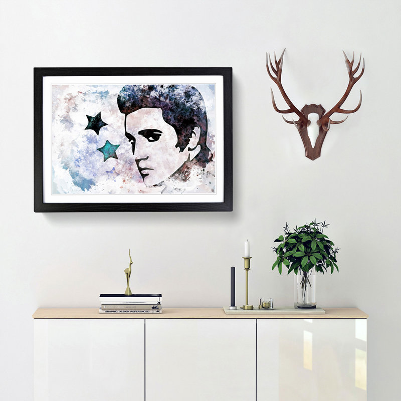 Elvis Presley Stars in Abstract - Picture Frame Painting Print, 62cm H x 87cm W x 2cm D, Black Framed