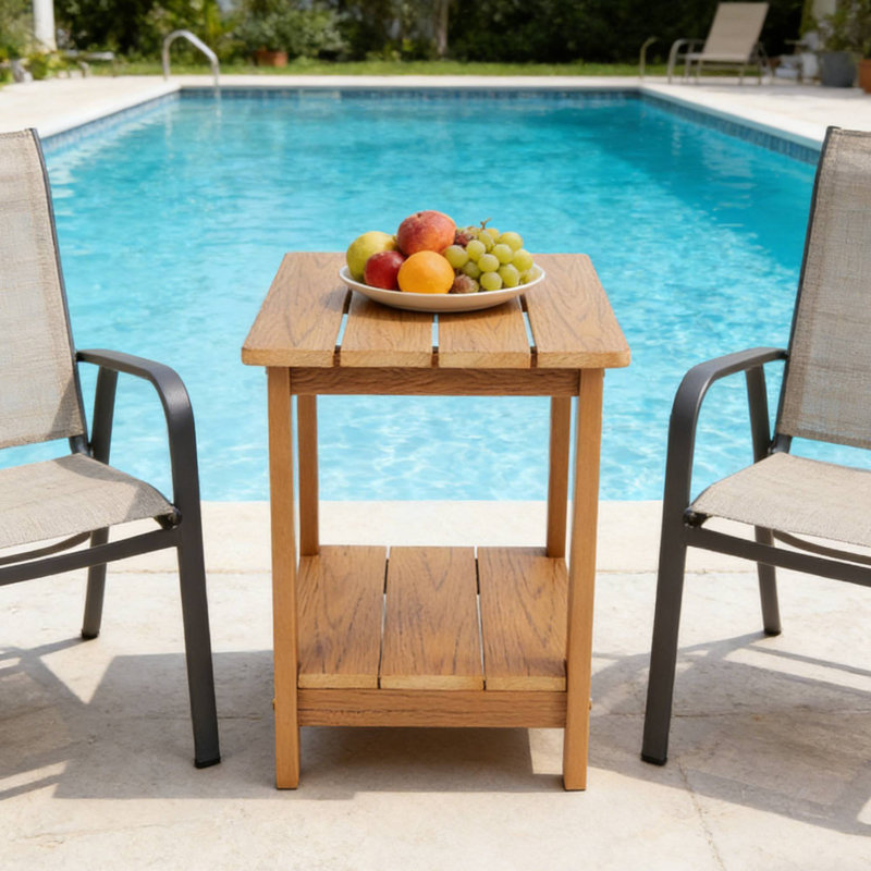 16.7'' High Compact Side Table, Sturdy Slatted Design For Backyard, Deck, Balcony, Garden Nook, Brown