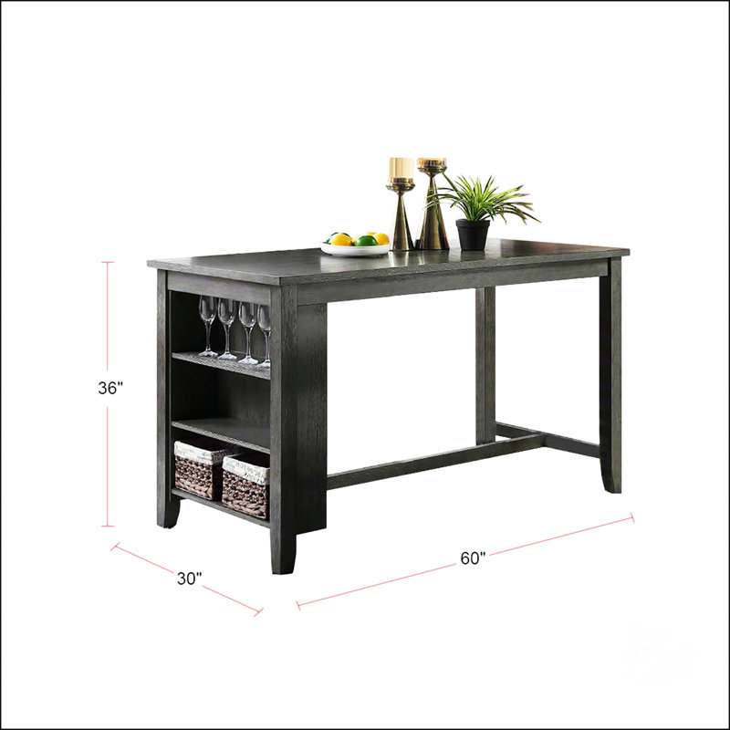 Table de salle à manger rectangulaire à hauteur de comptoir en bois avec rangement