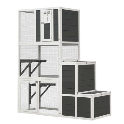 Maison de chat en bois à 3 niveaux pour l'extérieur et l'intérieur convenant à 1 ou 3 chats avec une cage de repos pour chat, 4 plateformes et 2 portes