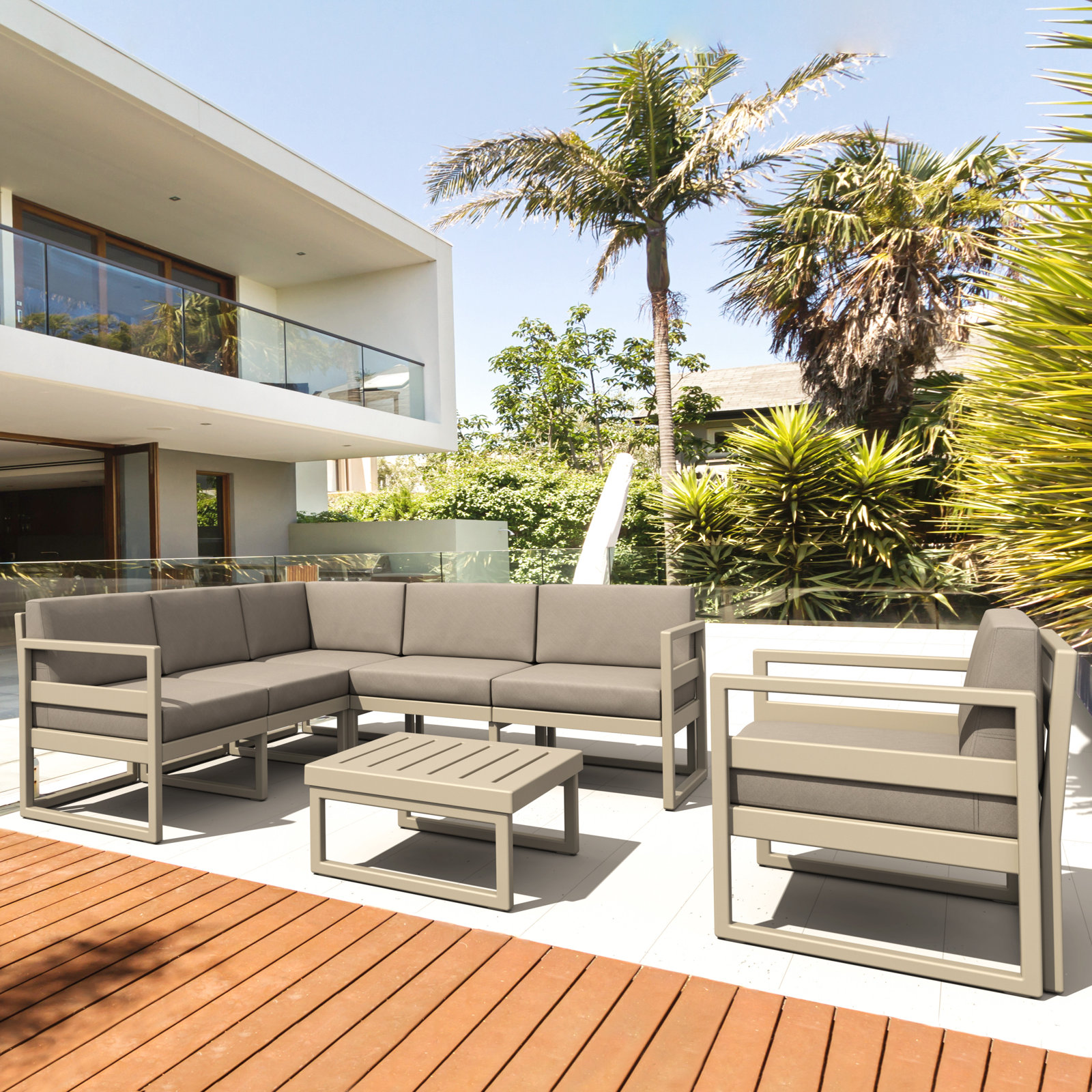Lane Outdoor Lounge Chair, Taupe, Taupe
