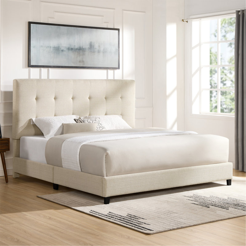 Artrina Upholstered Tufted Platform Bed, Beige, King