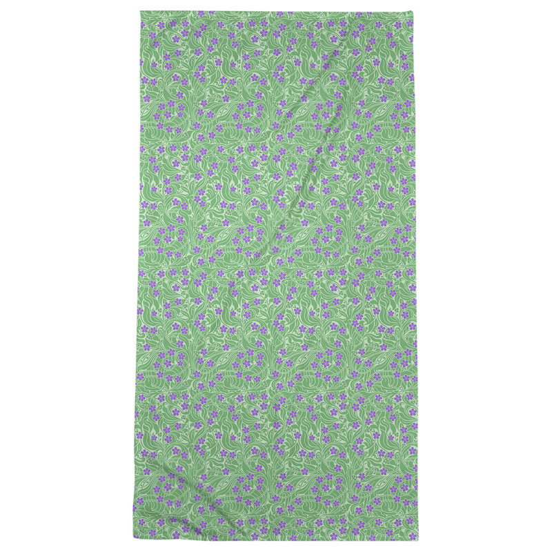Serviette de bain florale swirly, Vert/mauve