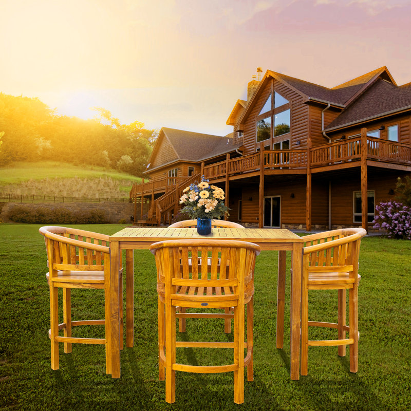 Amily Outdoor 5 - Piece Teak Bistro Set