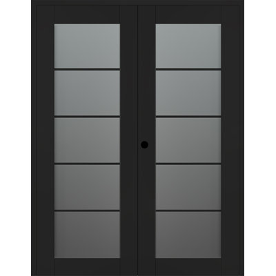Avon 5 Lite DIY-Friendly Manufactured Wood and Frosted Glass Paneled Interior Double French Door