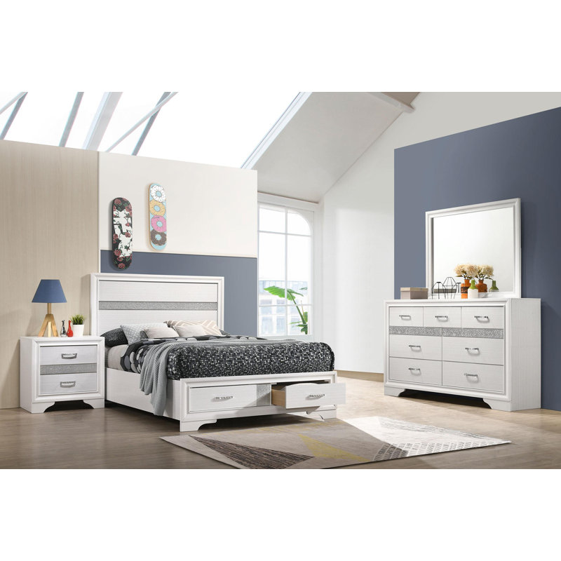 Ensemble de chambre à coucher 4 pièces Miranda, Blanc, Double XL