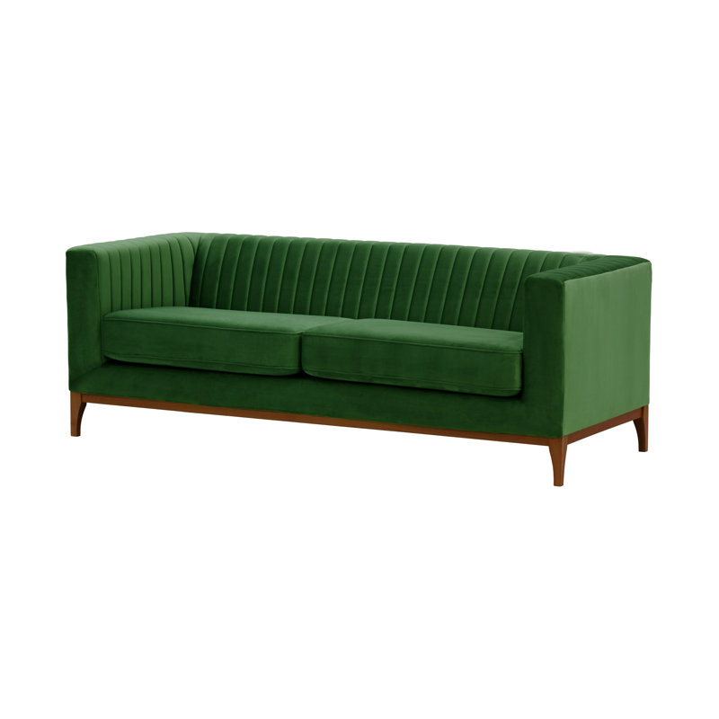 Buker Velvet Square Arms Sofa, Dark Green, Dark Oak
