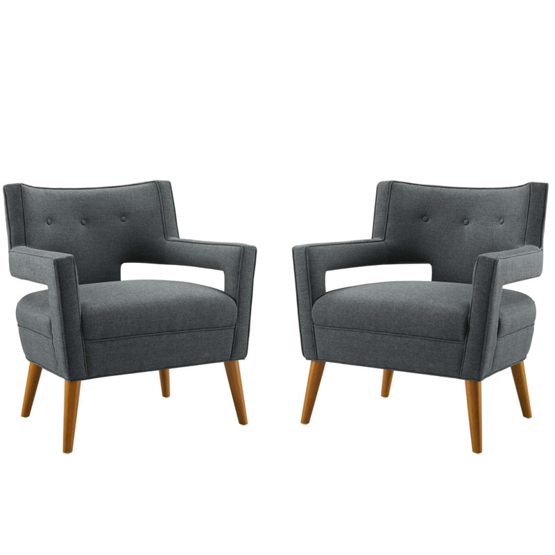 Gray Barrel Accent Chair with Manufactured Wood Legs