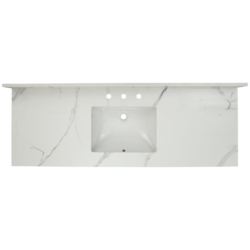 61 in. White Marble Bathroom Vanity Top with Single Sink