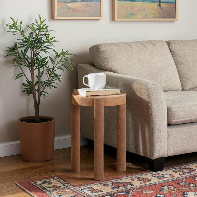 Darin Acacia Wood Versatile Decorative Stool - Artistic Side Table With Three-Leg Base