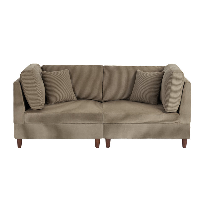 2 - Piece Upholstered Corduroy Modular Sectional with Pillow Back and Solid Wood Legs, Camel