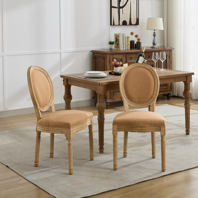 Chaise de salle à manger avec cadre en bois massif de style français et toile de lin antique, parfaite pour les sièges élégants et confortables