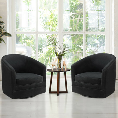 Ensemble de 2 fauteuils d'appoint pivotants en velours avec base en métal Everly Quinn