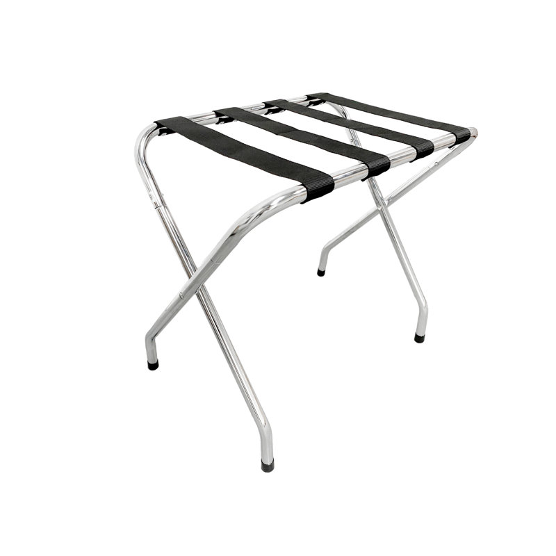 USTECH Chrome Foldable Luggage Rack with Black Straps