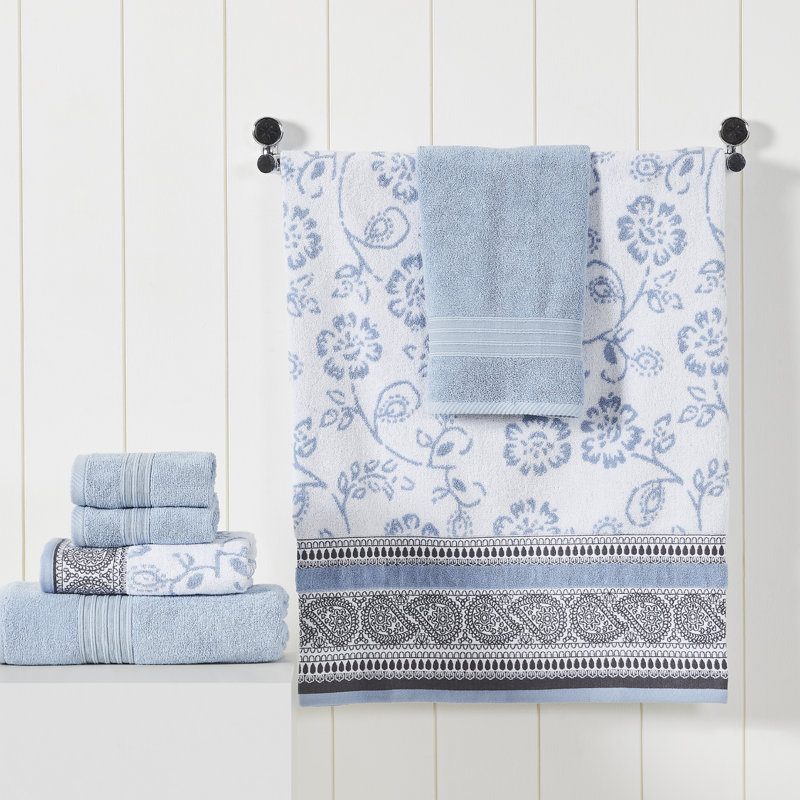  6 Piece 100% Cotton Towel Set, Blue