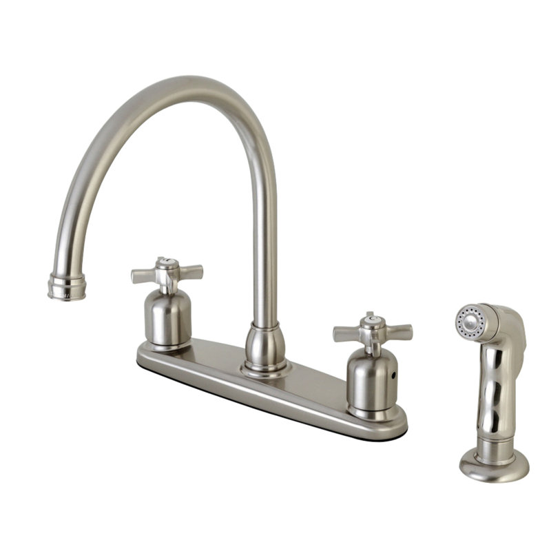 Kingston Brass Millennium Two-Handle 4-Hole 8" Centerset Kitchen Faucet with Side Sprayer, Brushed Nickel