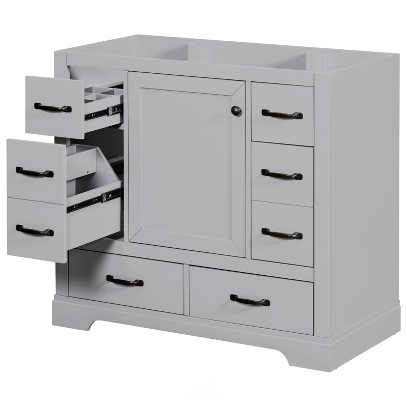 [Cabinet seulement] Meuble-lavabo 36 po à six tiroirs, Gris