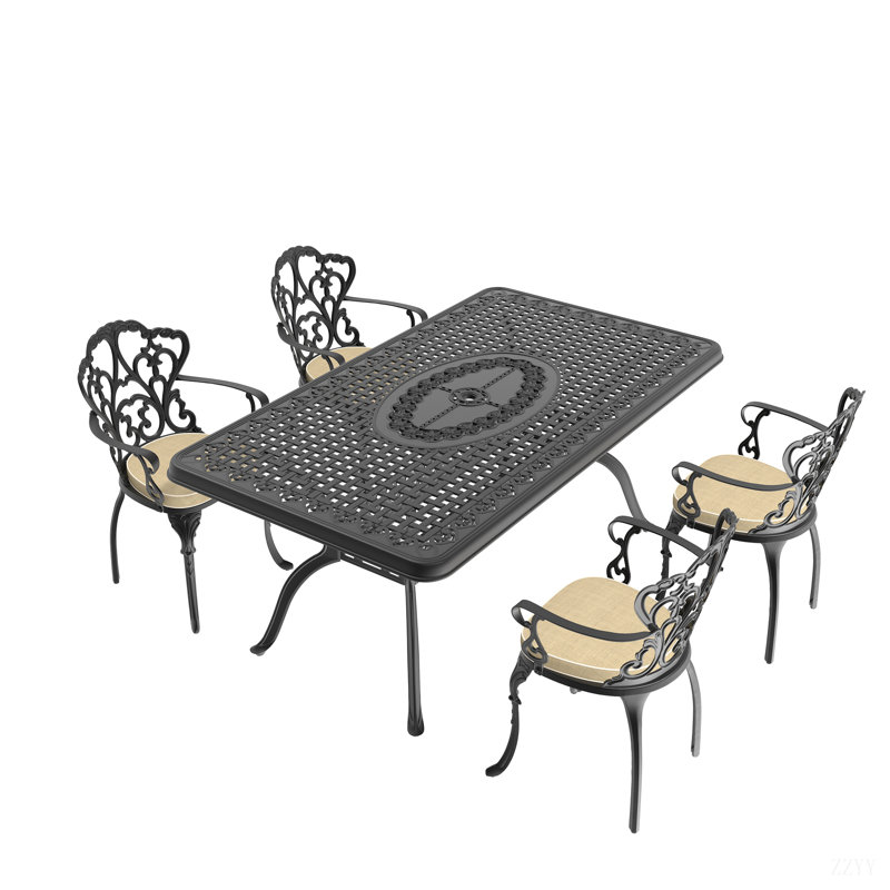 Mobilier de patio en fonte d'aluminium avec structure noire et coussins de siège, 4